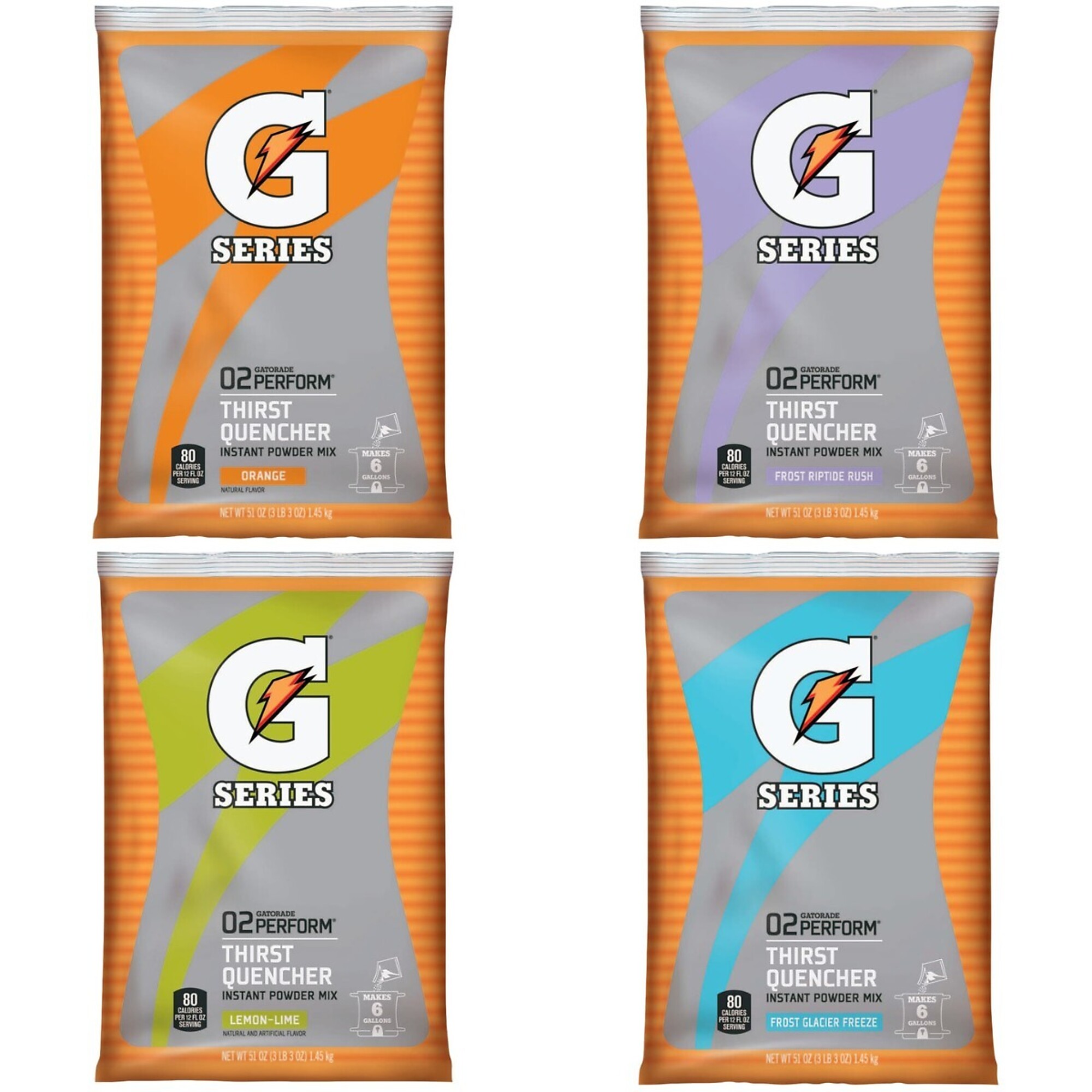 Gatorade G Series 02 Perform Thirst Quencher Powder, 4 Flavor Variety Pack, 51 oz Pouches, Pack of 4